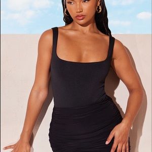 Pretty Little Thing Black Second Skin Square Neck Sleeveless Thong Bodysuit